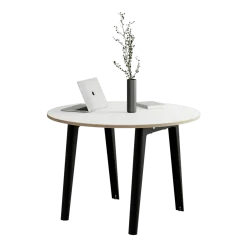 Table à manger ronde 110 cm en bois éco-certifié blanc et pieds noirs graphite New Modern - Tiptoe