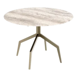 Table à manger ronde en acier inoxydable et travertin gris 120x76x74cm Razor - Versmissen