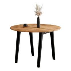 Table à manger ronde en bois ancien et piètement en acier noir 110 x 75 cm New modern - TIPTOE
