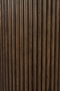 Table à manger ronde en travertin et chêne finition noyer 115cm Arda - Dutchbone