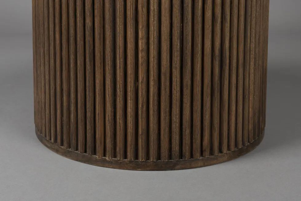 Table à manger ronde en travertin et chêne finition noyer 115cm Arda - Dutchbone