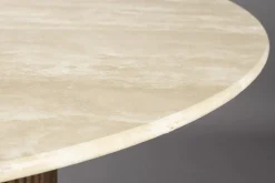 Table à manger ronde en travertin et chêne finition noyer 115cm Arda - Dutchbone