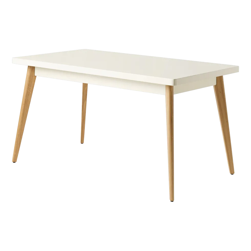 Table rectangulaire en acier blanc perlé et pieds bois 140x80cm 55 - Tolix