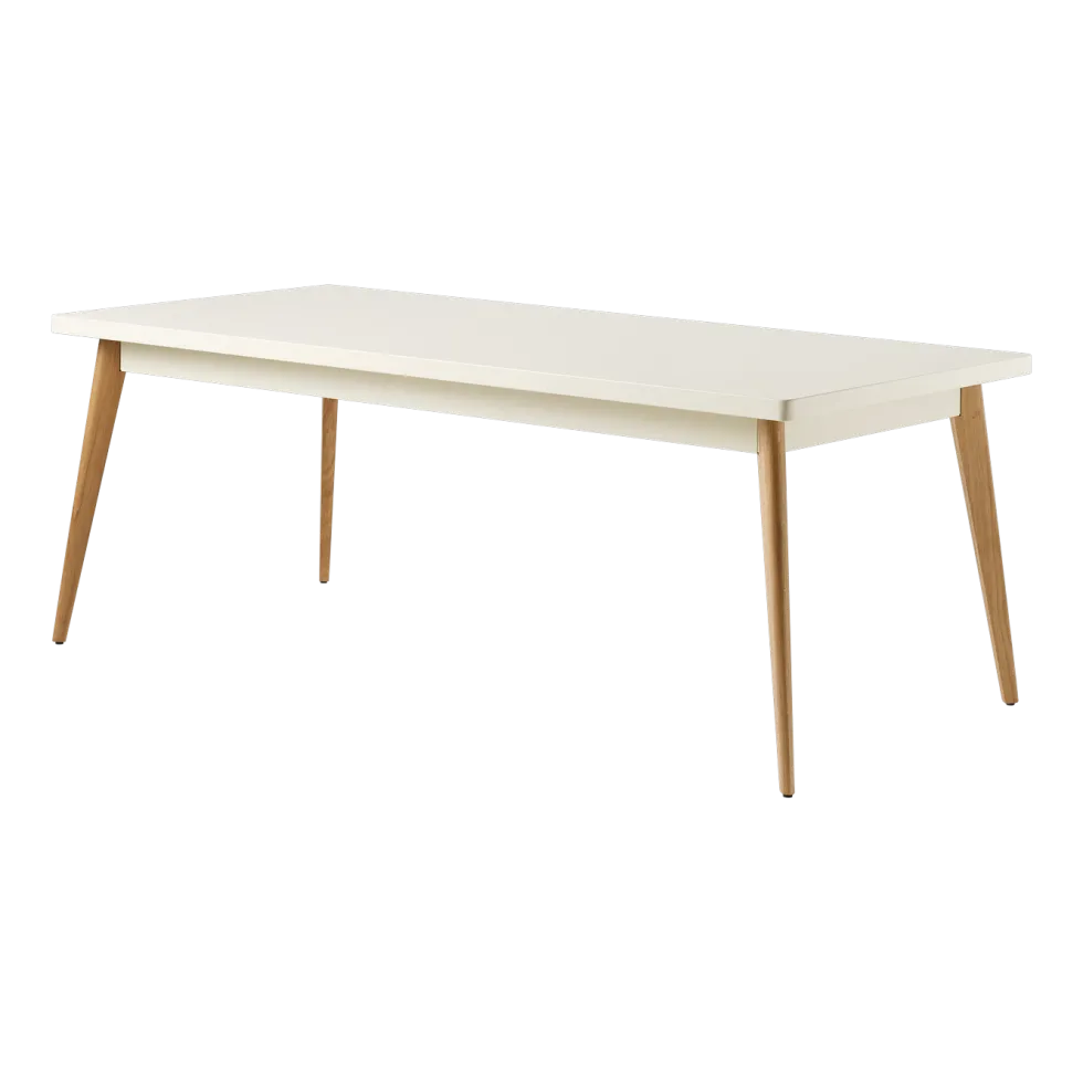 Table rectangulaire en acier blanc perlé et pieds bois 200x95cm 55 - Tolix
