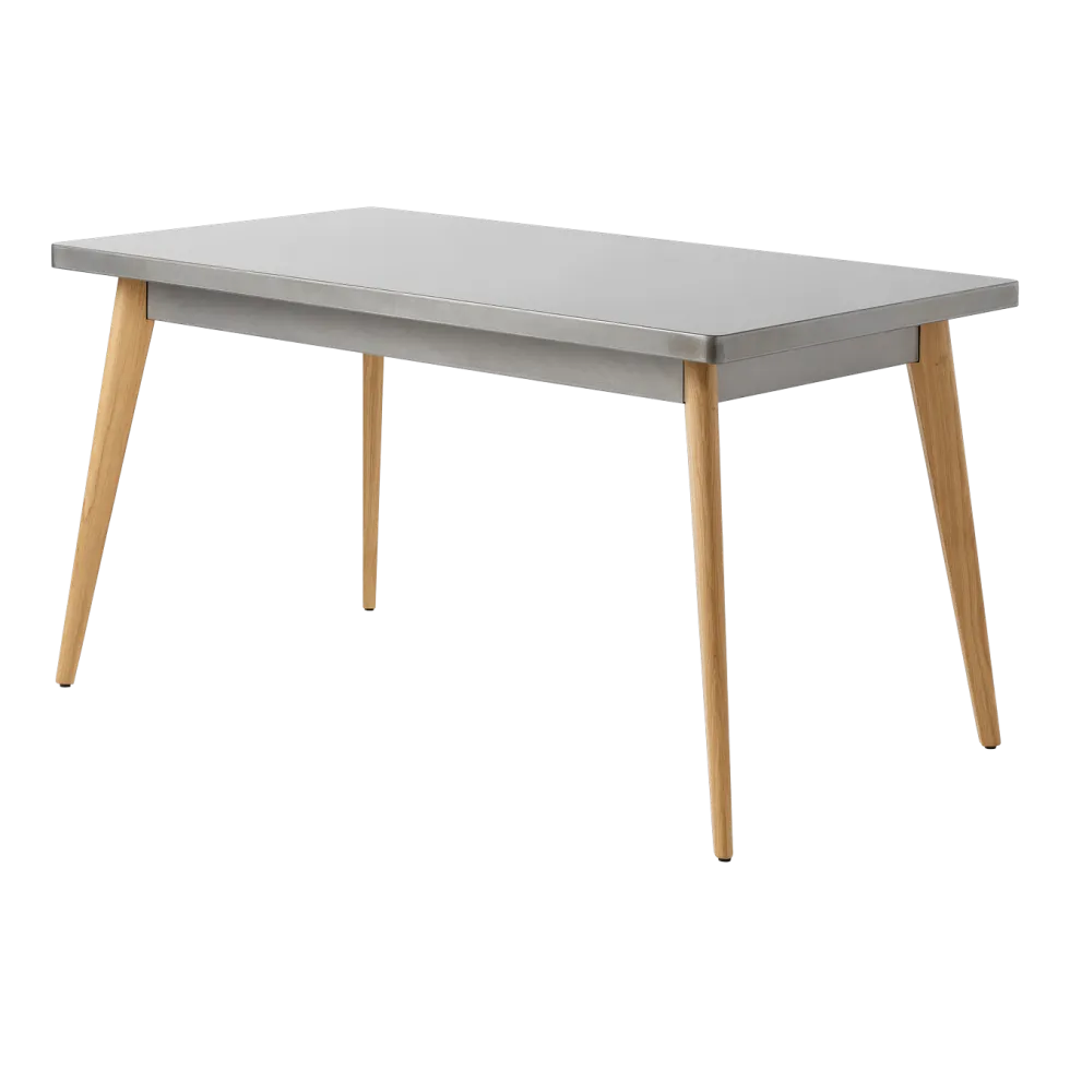 Table rectangulaire en acier brut vernis et pieds bois 140x80cm 55 - Tolix