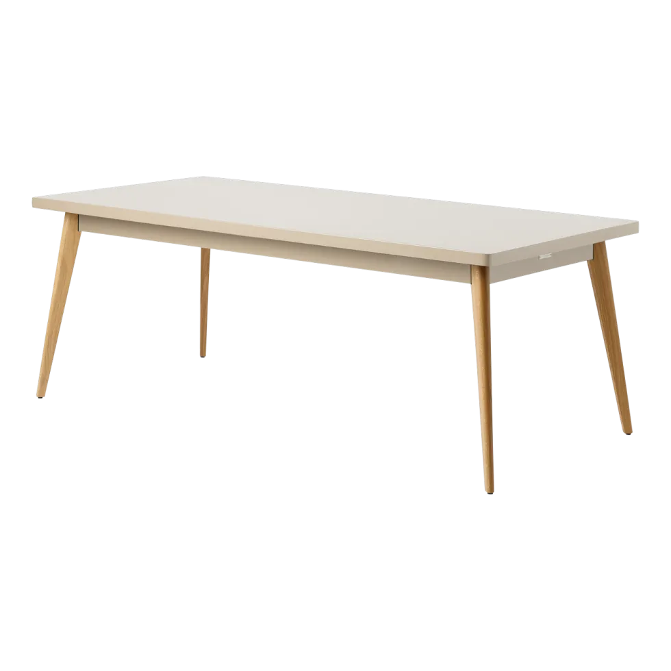 Table rectangulaire en acier gris beige et pieds bois 200x95cm 55 - Tolix