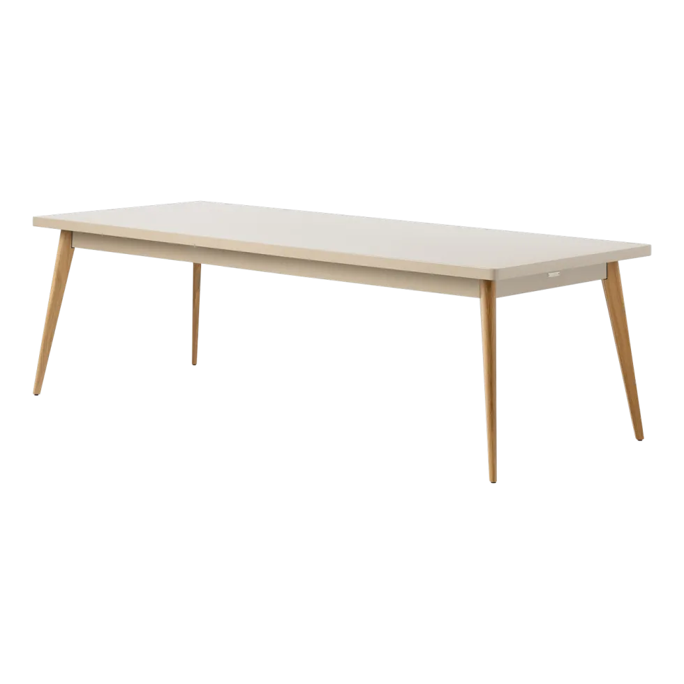 Table rectangulaire en acier gris beige et pieds bois 240x100cm 55 - Tolix