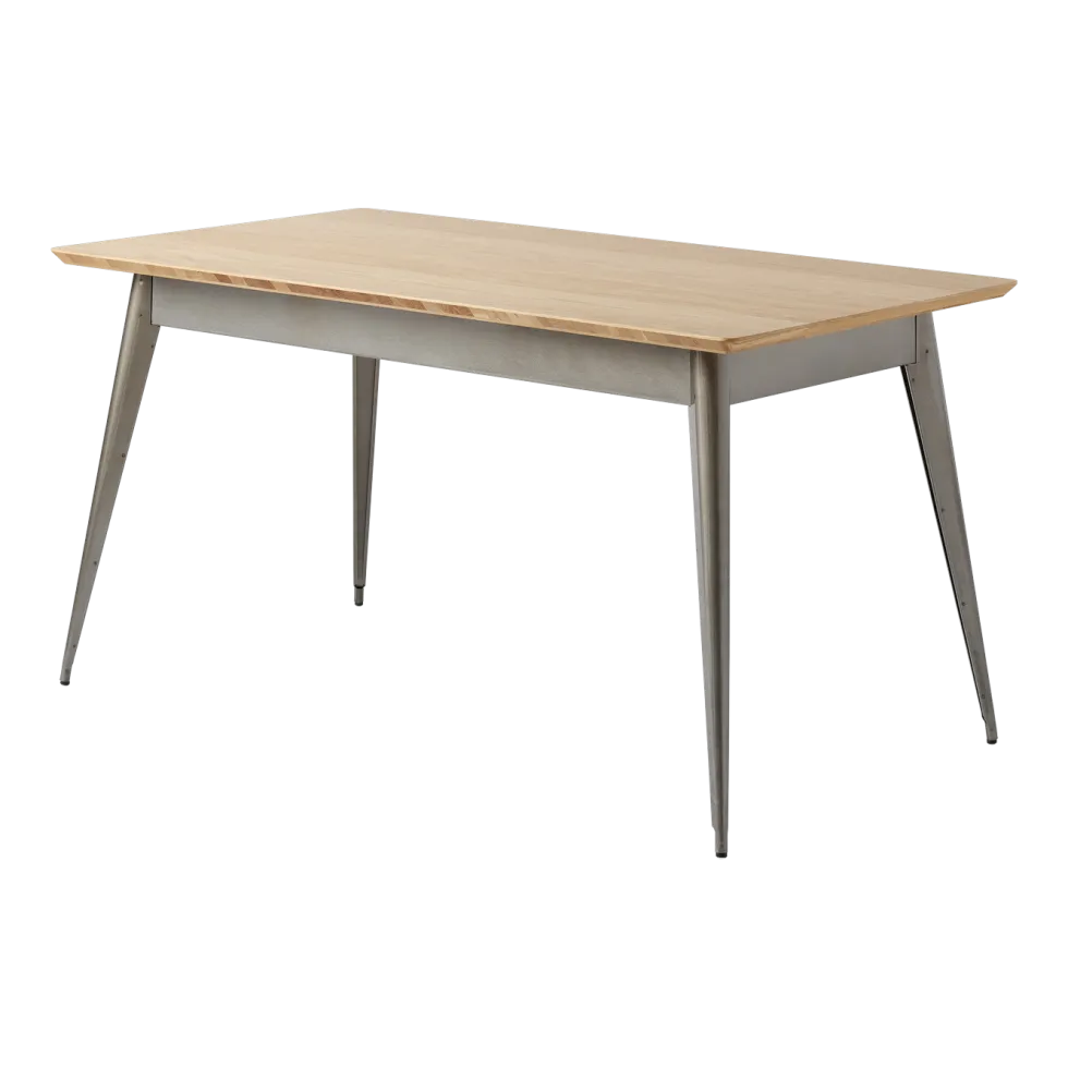 Table rectangulaire en chêne et acier brut vernis 140x80cm 55 - Tolix