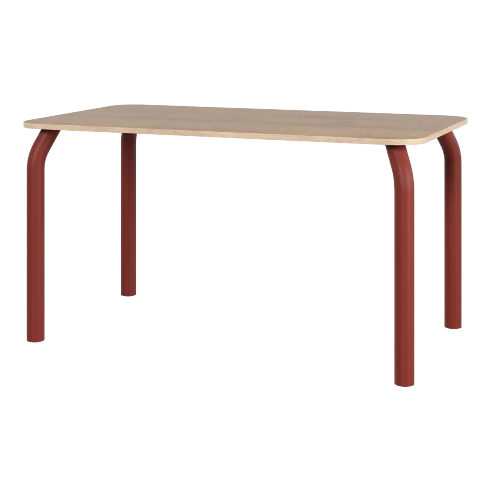 Table rectangulaire en chêne et pieds rouge auburn 140x80cm Meko - noo.ma