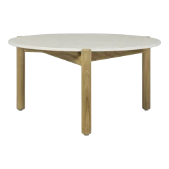 Table ronde de jardin en teck et céramique portland blanc 68 cm Oda - Vincent Sheppard