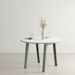 Table ronde en stratifié blanc D110 x 75 cm piètements gris eucalyptus New Modern - Tiptoe