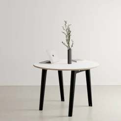 Table ronde en stratifié blanc D110 x 75 cm piètements noirs New Modern - Tiptoe
