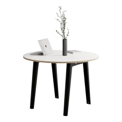 Table ronde en stratifié blanc D110 x 75 cm piètements noirs New Modern - Tiptoe