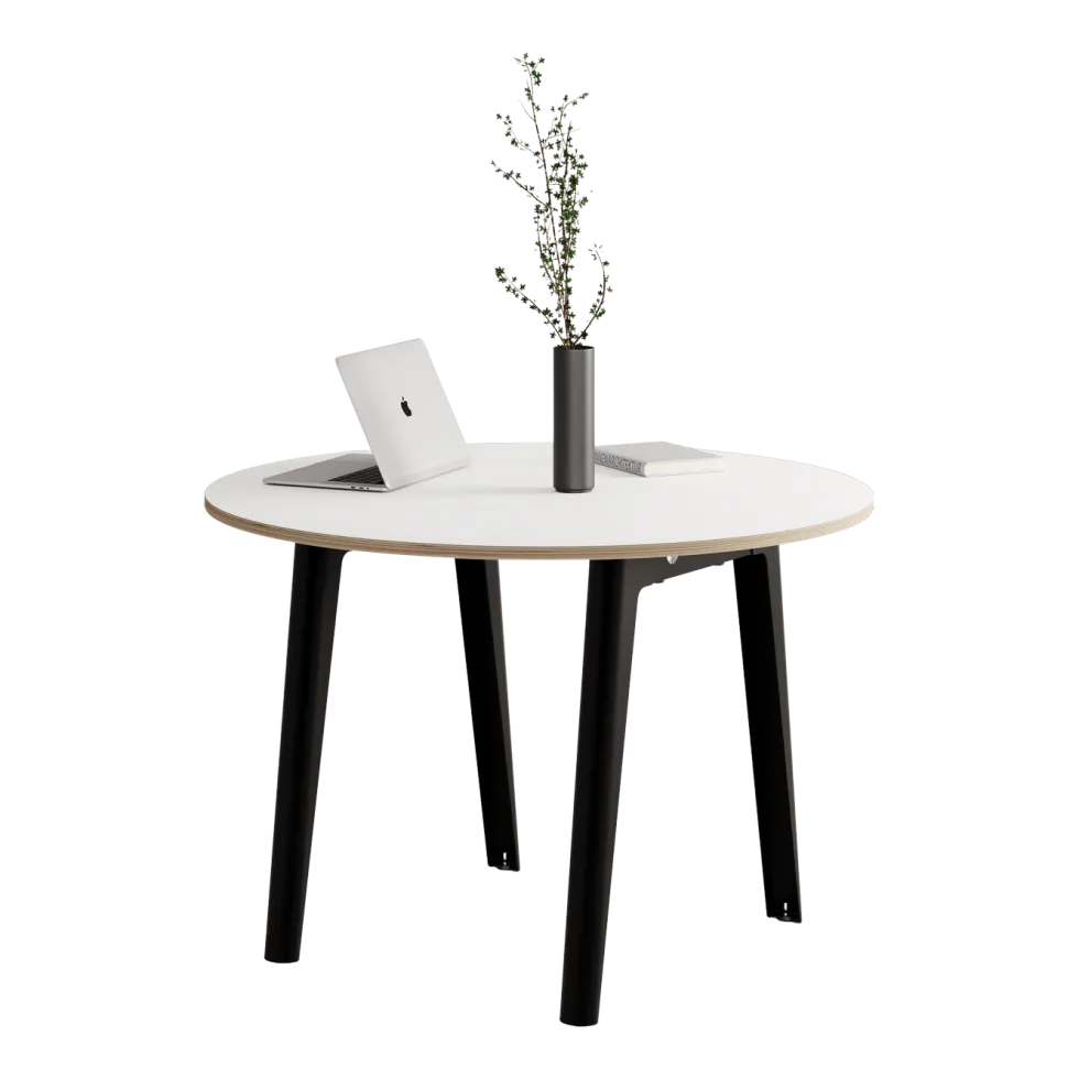 Table ronde en stratifié blanc D110 x 75 cm piètements noirs New Modern - Tiptoe