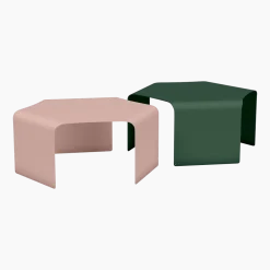 2 Tables basses en acier olive et baby pink Ponant - Matière Grise