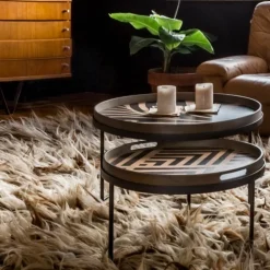 2 tables basses gigognes en métal à plateau rond 62 cm - Ethnicraft Accessories