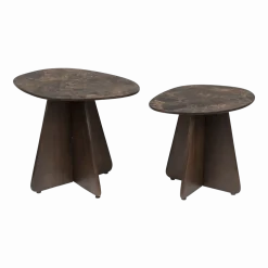 2 Tables d'appoint en bois de manguier et céramique marron Oréa - The Cool Republic