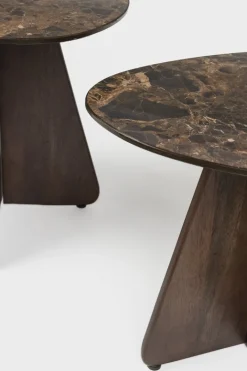 2 Tables d'appoint en bois de manguier et céramique marron Oréa - The Cool Republic