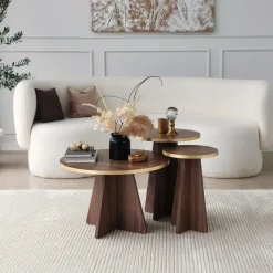 Tables d'appoint en bois marron foncé et or Mushroom - Home Design