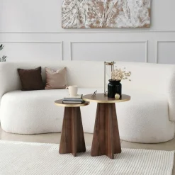 Tables d'appoint en bois marron foncé et or Mushroom - Home Design