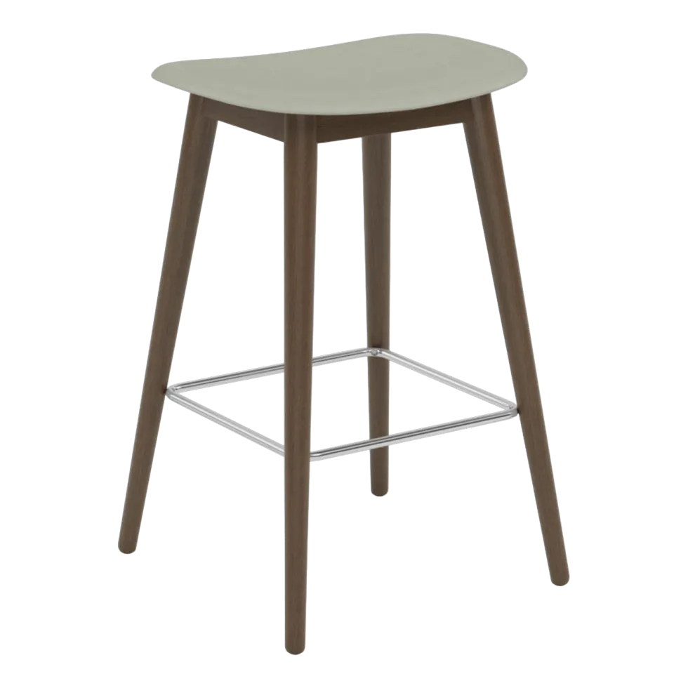 Tabouret de bar 65cm gris piétement en chêne marron Fiber - Muuto