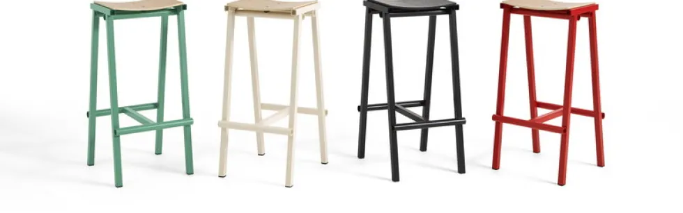 Tabouret de bar en bois de chêne et acier ivoire 75cm Tabourete 8 - Hay