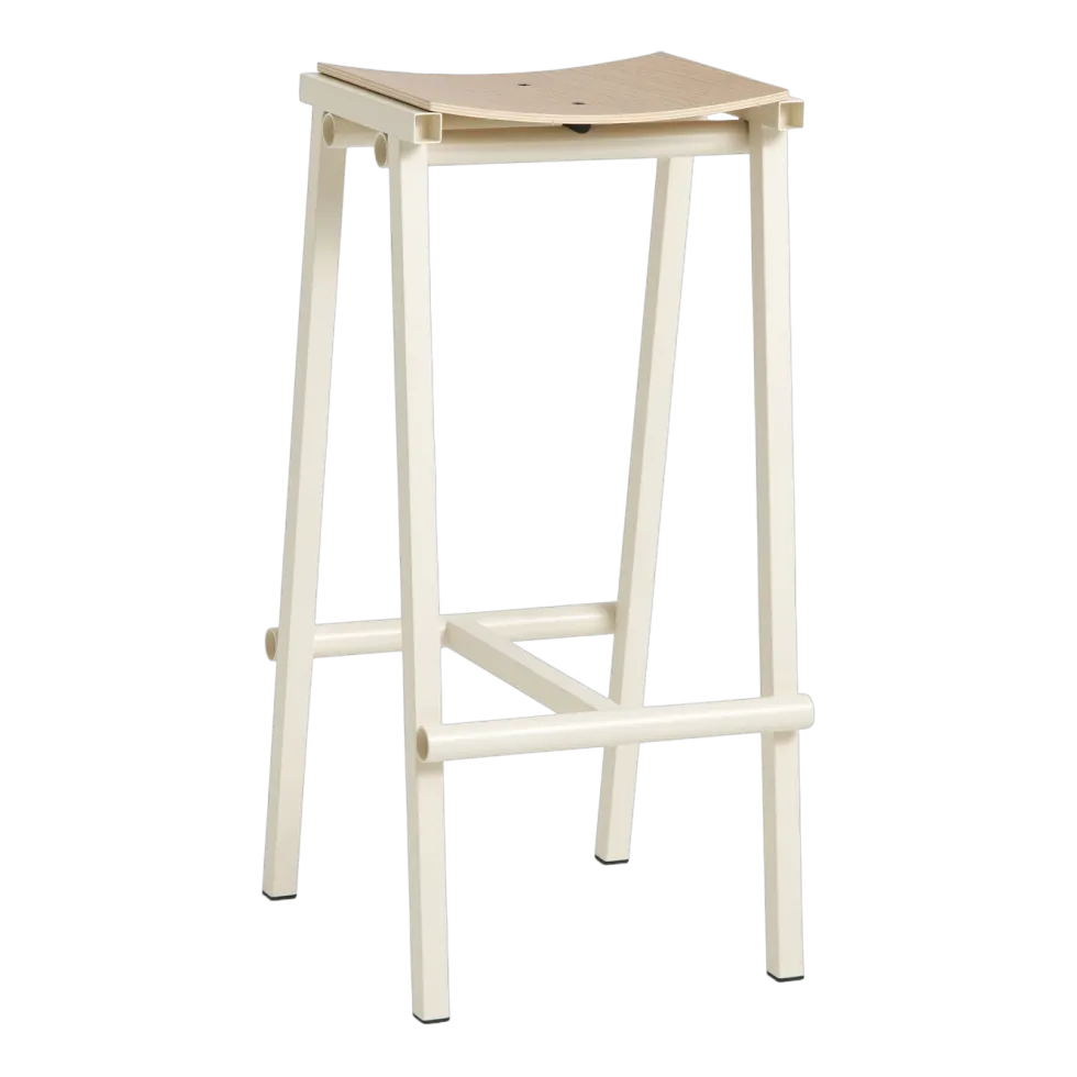 Tabouret de bar en bois de chêne et acier ivoire 75cm Tabourete 8 - Hay