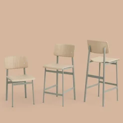 Tabouret de bar en chêne et gris vert 65 cm Loft - Muuto
