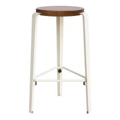 Tabouret de bar en chêne teinté foncé blanc crème 66cm MI LOU- TIPTOE