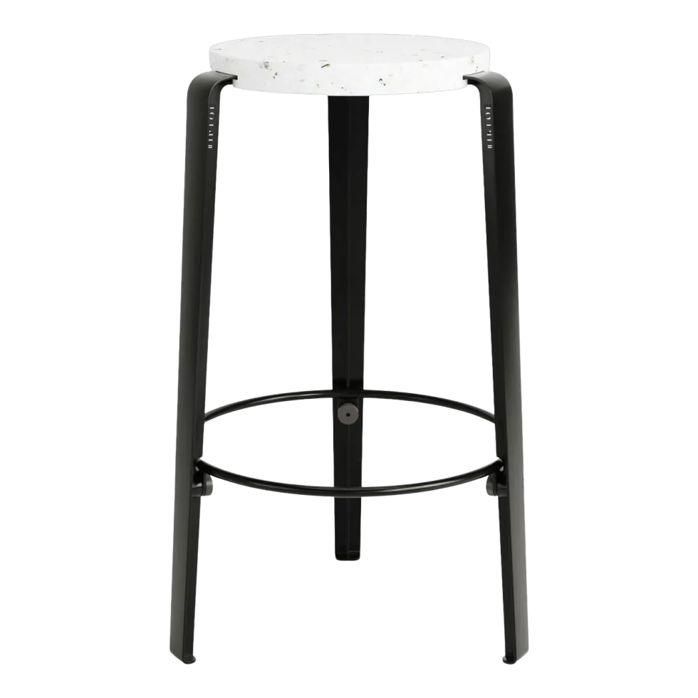 Tabouret de bar en plastique recyclé blanc et pieds noir graphite MI LOU VENEZIA - TIPTOE