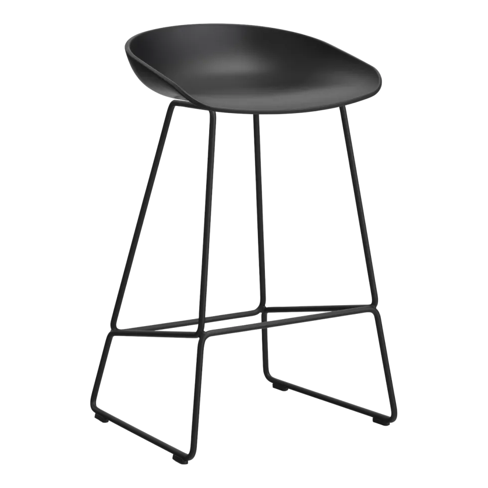 Tabouret de bar en plastique recyclé noir et pieds en acier noir 65 cm AAS 38 2.0 - HAY