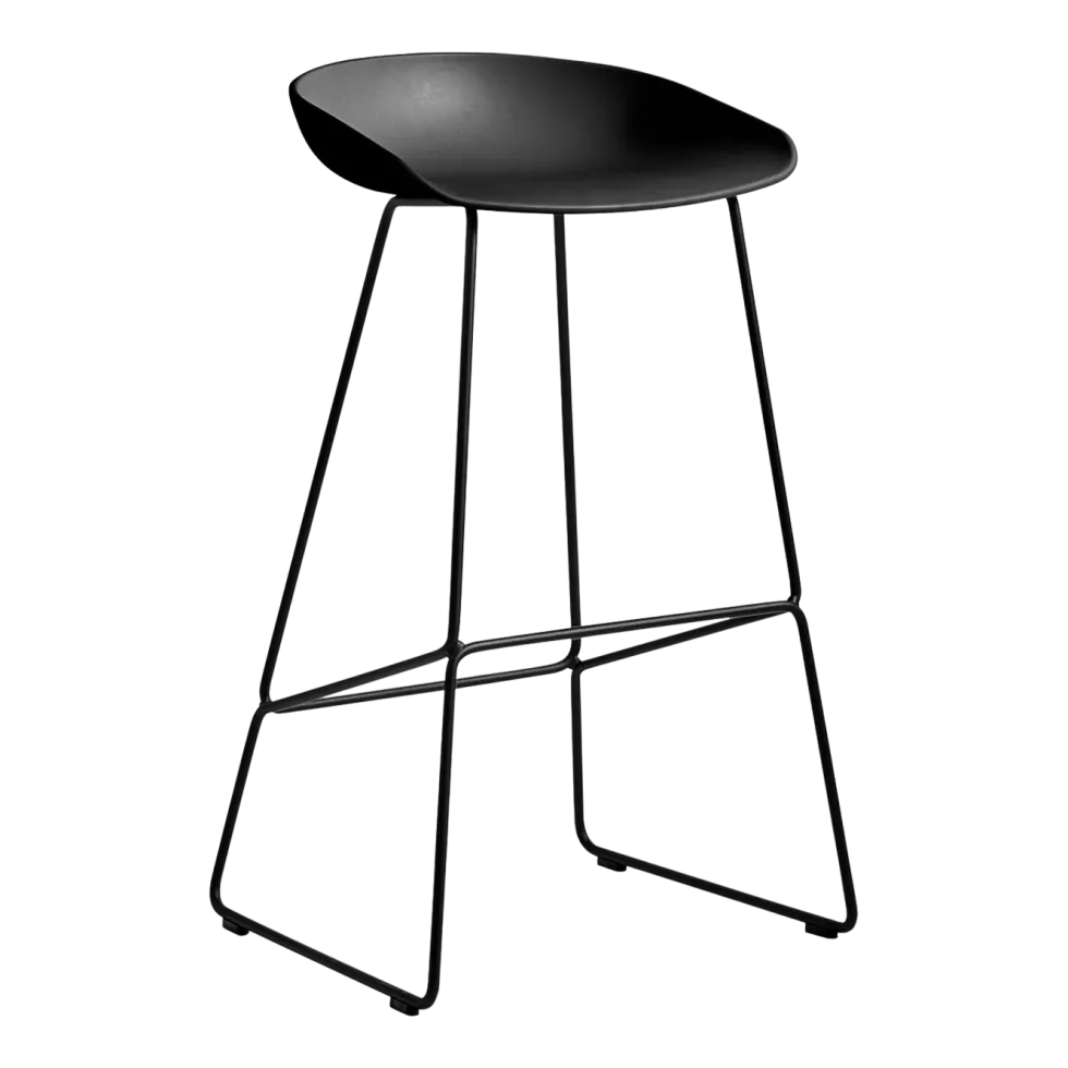 Tabouret de bar en plastique recyclé noir et pieds en acier noir 75 cm AAS 38 2.0 - HAY