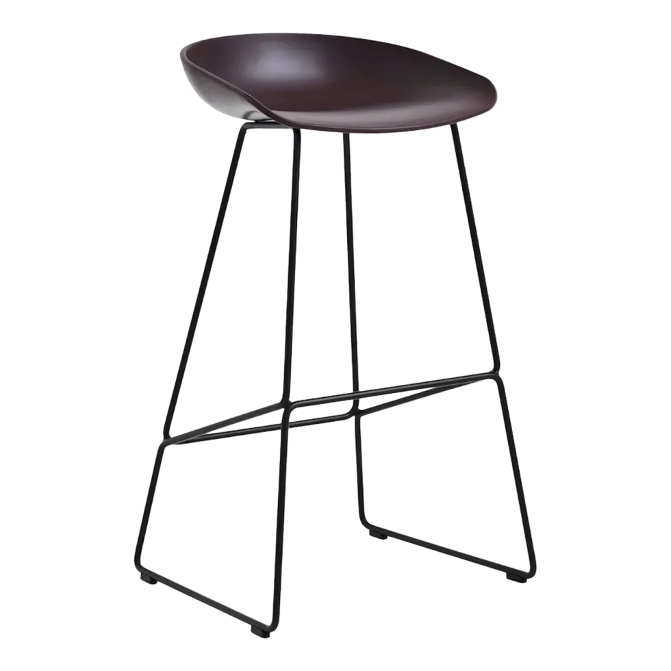 Tabouret de bar en plastique recyclé raisin et pieds en acier noir 75 cm AAS 38 2.0 - HAY