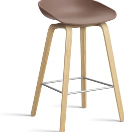 Tabouret de bar en plastique recyclé soft brique et pieds en chêne 65 cm AAS 32 2.0 - HAY
