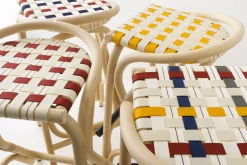 Tabouret de bar en rotin assise bleu gendarme et rouge brique 83x49cm Virage Large - ORCHID EDITION