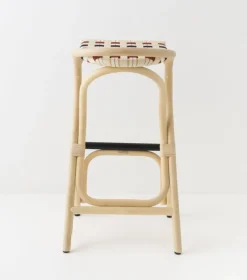 Tabouret de bar en rotin assise bleu gendarme et rouge brique 83x49cm Virage Large - ORCHID EDITION