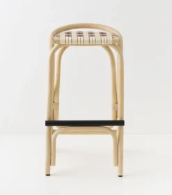Tabouret de bar en rotin assise bleu gendarme et rouge brique 83x49cm Virage Large - ORCHID EDITION