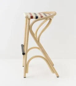 Tabouret de bar en rotin assise bleu gendarme et rouge brique 83x49cm Virage Large - ORCHID EDITION