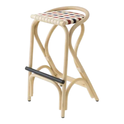 Tabouret de bar en rotin assise bleu gendarme et rouge brique 83x49cm Virage Large - ORCHID EDITION
