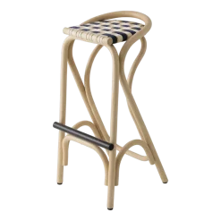 Tabouret de bar en rotin et assise bleu gendarme 83x44cm Virage - ORCHID EDITION