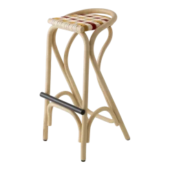 Tabouret de bar en rotin et assise jaune bouton d'or et rouge brique 83x44cm Virage - ORCHID EDITION