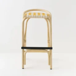 Tabouret de bar en rotin et assise jaune bouton d'or 83x49cm Virage Large - ORCHID EDITION