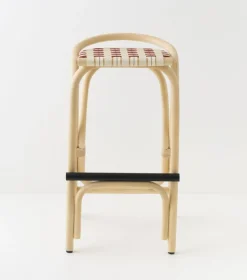 Tabouret de bar en rotin et assise rouge brique 83x49cm Virage Large - ORCHID EDITION