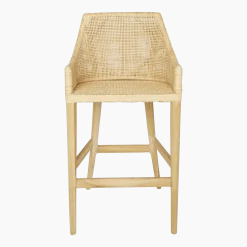 Tabouret de bar en rotin naturel piétement teck Saïgon - KOK