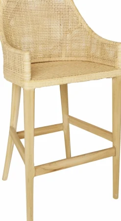 Tabouret de bar en rotin naturel piétement teck Saïgon - KOK