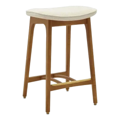 Tabouret de bar en tissu bouclé crème et frêne foncé 65 cm Série 200-190 - 366 Concept