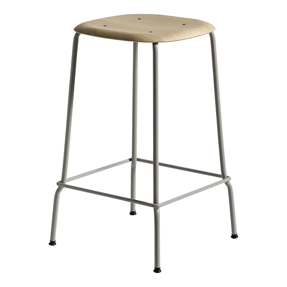 Tabouret en chêne et acier gris doux 65 cm Soft edge 80 - Hay