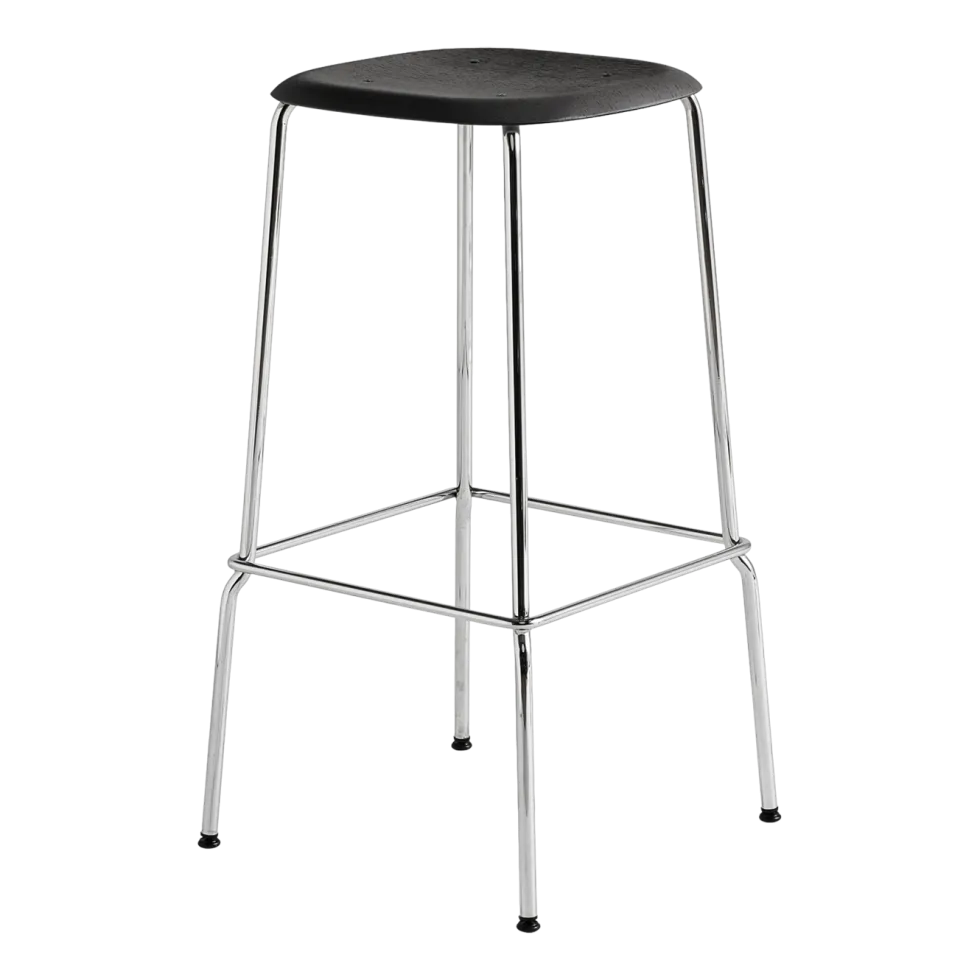 Tabouret en chêne noir et acier chromé 75 cm Soft edge 80 - Hay