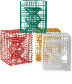 Tabouret en métal jaune Zig zag - Pols potten