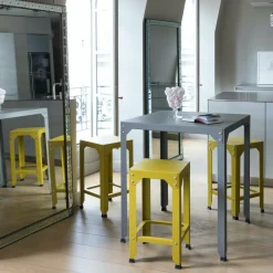 Tabouret haut en acier galvanisé sable 63 cm Hegoa - Matière Grise